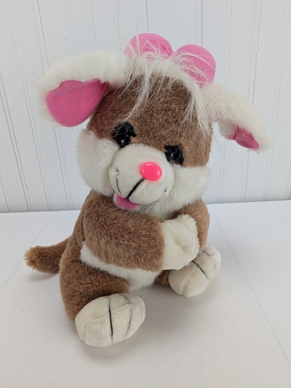 Vintage Sugar Loaf Brown Girl Bunny Rabbit Plush 9" Stuffed Animal 1991 Pink Bow
